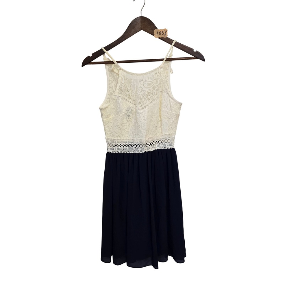 By & By Womens Lace Chiffon Fit Flare Dress Navy Cream Sleeveless Size 1